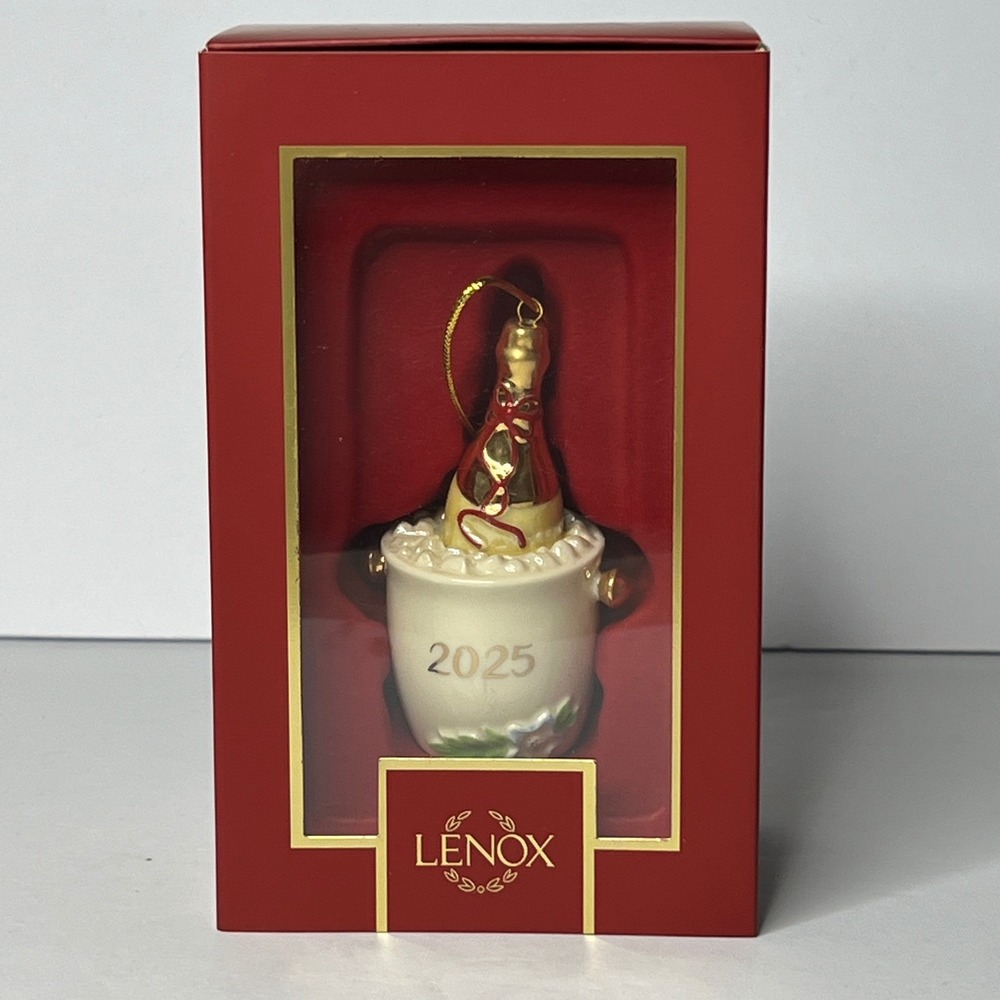 Lenox 2025 Champagne Bucket Ornament Fine Porcelain Gold Accents New in Box